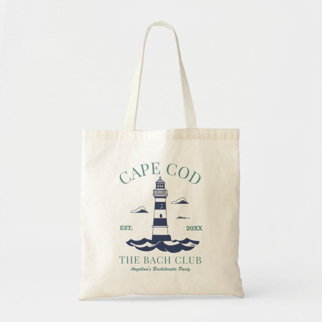 Beach Bachelorette Party Cape Cod Lighthouse Logo Tote Bag (Front)