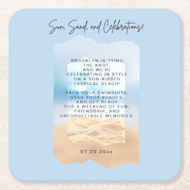Beach Bachelorette Party Celebrations Square Paper Coaster (Front)