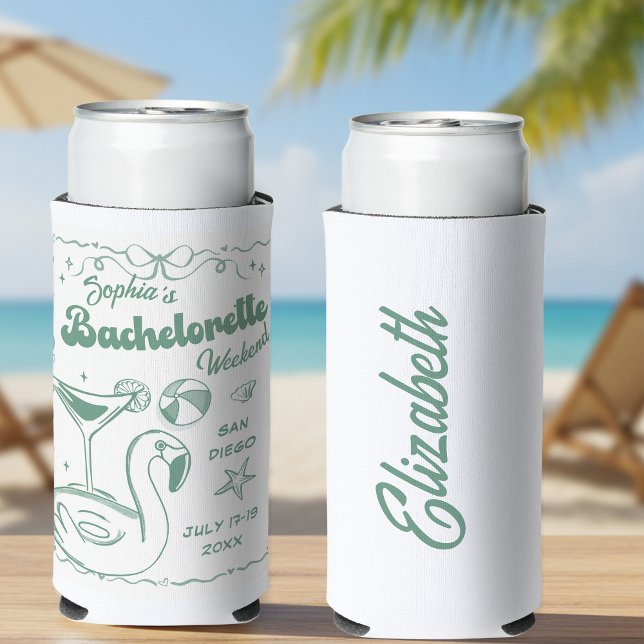 Beach Bachelorette Party Green Seltzer Can Cooler (Creator Uploaded)