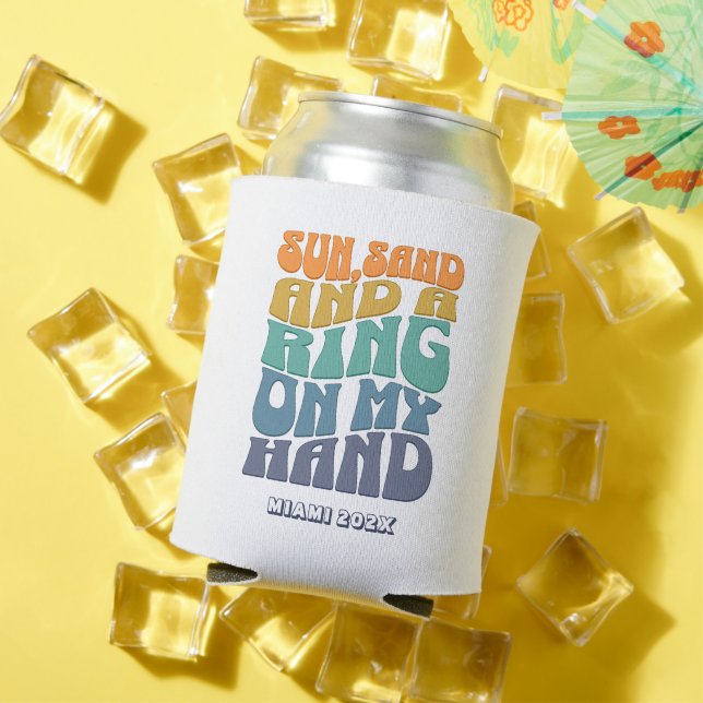 Beach Bachelorette Party Groovy Retro Beach Bride Can Cooler (In Situ Summer)