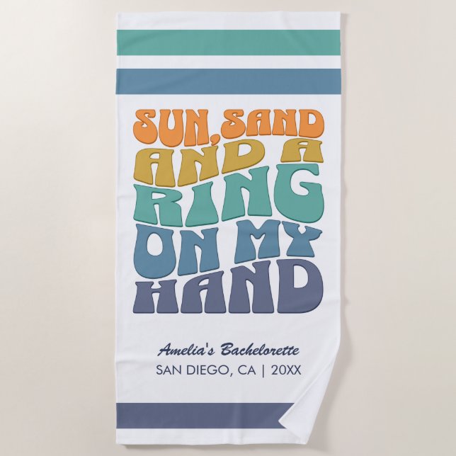 Beach Bachelorette Party Groovy Retro Beach Bride Towel (Front)