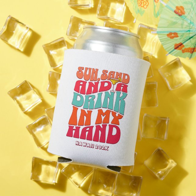 Beach Bachelorette Party Groovy Sun Sand Drink Can Cooler (In Situ Summer)