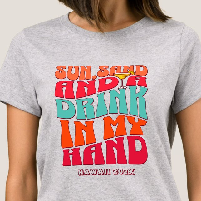 Beach Bachelorette Party Groovy Sun Sand Drink T-Shirt (Creator Uploaded)