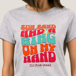 Beach Bachelorette Party Groovy Sun Sand Ring T-Shirt<br><div class="desc">Make a splash at your upcoming bachelorette party with this stunning beach bachelorette party personalised t-shirts. Whether you're celebrating a bach trip, a girls' vacation, or a best friends' holiday, this custom beach bachelorette party t-shirts are the perfect addition to your unforgettable getaway. Add a personal touch to your bachelorette...</div>