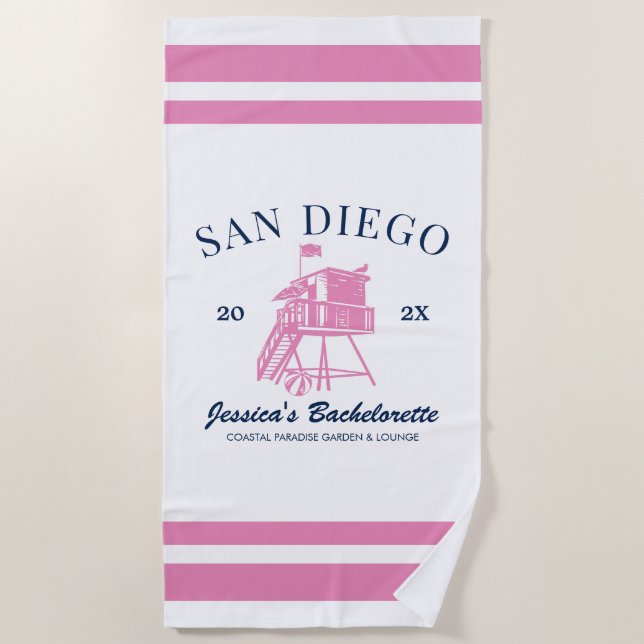 Beach Bachelorette Party Personalised Bridesmaid Towel (Front)
