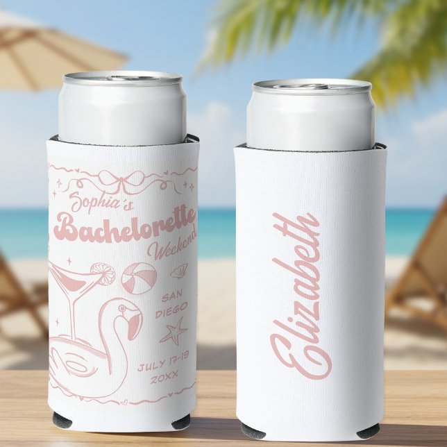 Beach Bachelorette Party Pink Seltzer Can Cooler (Creator Uploaded)