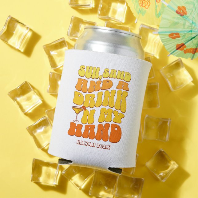 Beach Bachelorette Party Retro Sun Sand Drink Can Cooler (In Situ Summer)