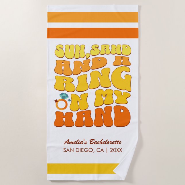 Beach Bachelorette Party Retro Sun Sand Ring Towel (Front)