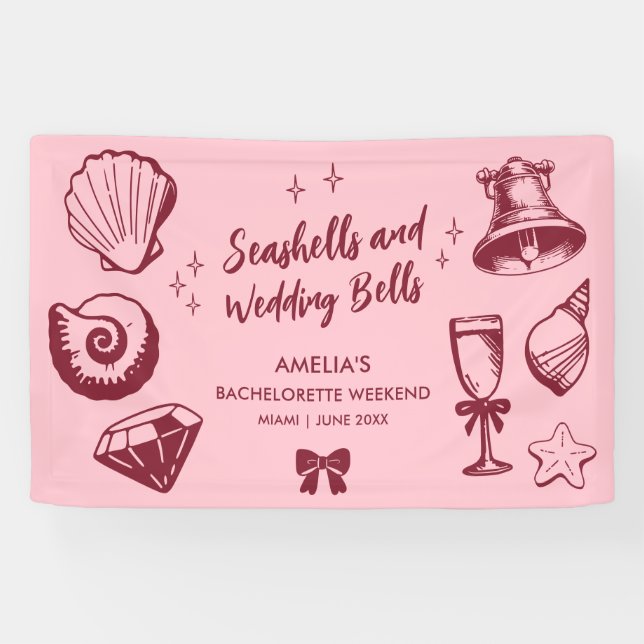 Beach Bachelorette Party Seashells Wedding Bells Banner (Horizontal)