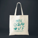 Beach Bachelorette Party Seashells Wedding Bells Tote Bag<br><div class="desc">Make a splash at your upcoming bachelorette party with this stunning beach bachelorette party personalised design. Whether you're celebrating a bach trip, a girls' vacation, or a best friends' engagement, this custom beach bachelorette party design is the perfect addition to your unforgettable getaway. Add a personal touch to your bachelorette...</div>