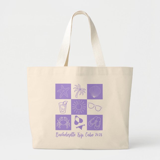Beach Bachelorette Purple Large Tote Bag (Front)