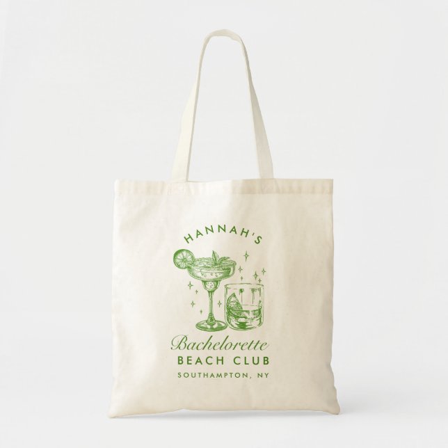 Beach Bachelorette Retro Modern Personalised Tote Bag (Front)
