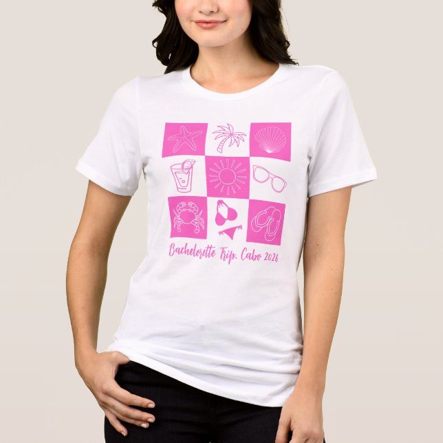 Beach Bachelorette Trip Pink Tri-Blend Shirt (Front)