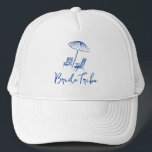 Beach Bachelorette weekend coastal Trucker Hat<br><div class="desc">Bachelorette weekend bride tribe hat,  featuring hand drawn beach chairs and umbrella. Easy to change for any party.</div>