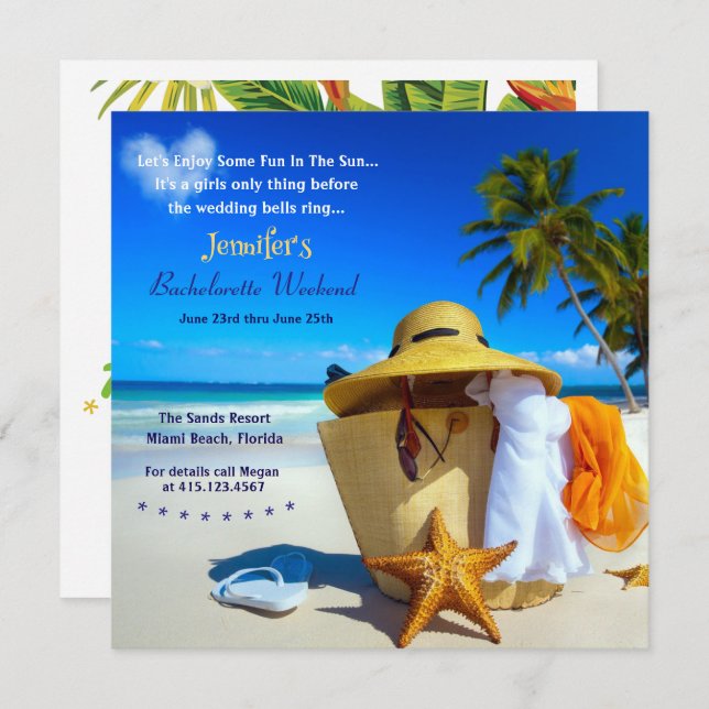 Beach Bachelorette Weekend  Invitation (Front/Back)