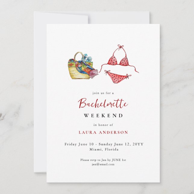 Beach Bachelorette weekend Itinerary Invitation (Front)