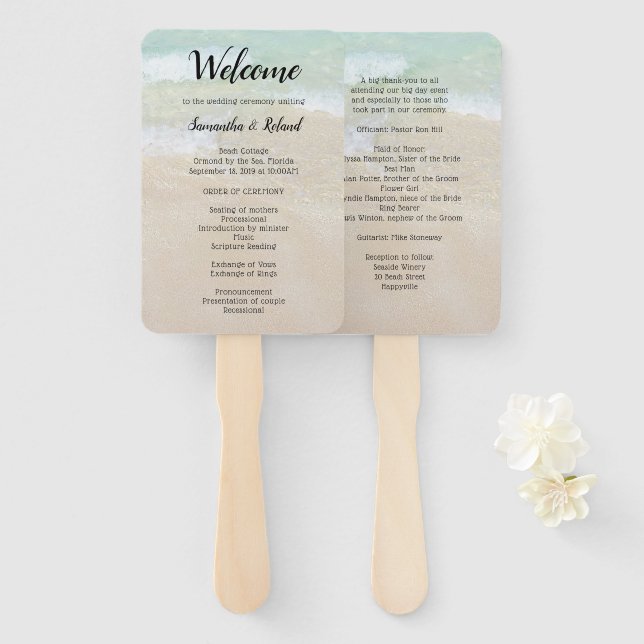 Beach Background Fan Wedding Programs Welcome (Front and Back)