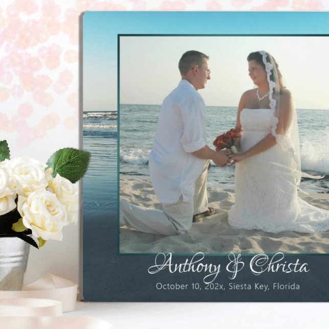 Beach Background Framed Wedding Photo Plaque (Creator Uploaded)