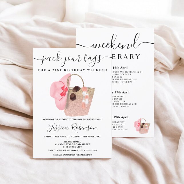 Beach bag birthday glitter program weekend invitation (Beach bag birthday glitter program weekend)