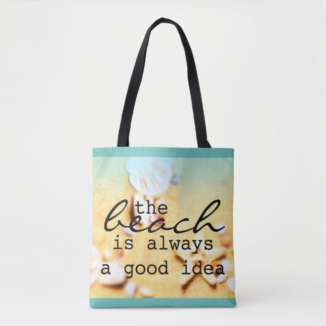 beach bag sea shells and sand with text (Front)