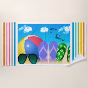 Beach Ball and Flip Flops Beach Towel