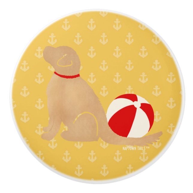 Beach Ball Days Dog Yellow Dresser Knob (Front)