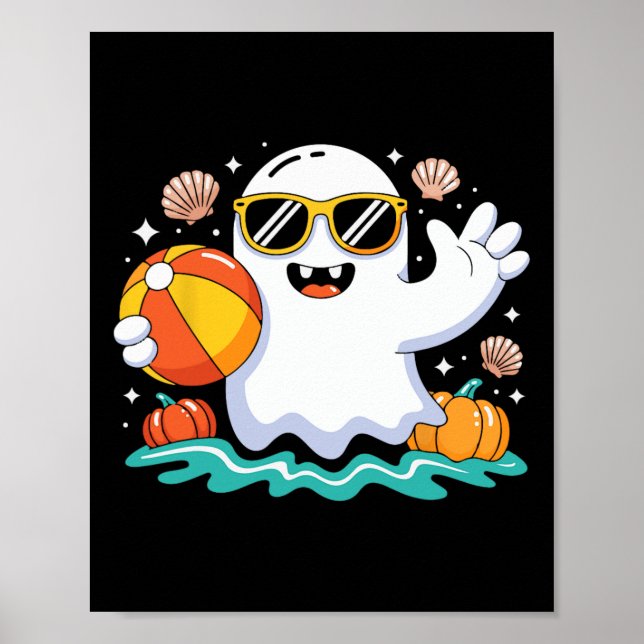 Beach Ball Halloween Ghost Summer Spooky Vacation  Poster (Front)
