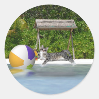 Beach Ball Kitty Classic Round Sticker