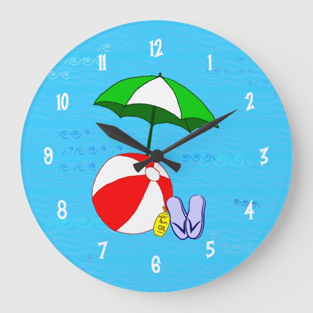 Beach Ball Pool Toys Wall Clock White Numbers (Front)