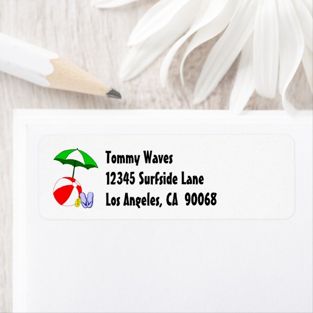 Beach Ball Pool Umbrella Custom Address Label (Insitu)