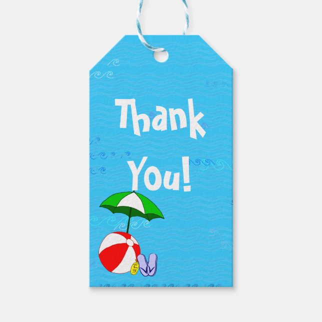 Beach Ball Pool Umbrella Custom Thank You Tag (Front)