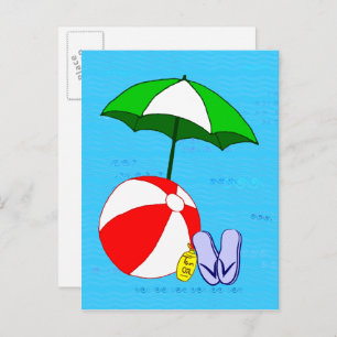 Beach Ball Pool Umbrella Template Postcard