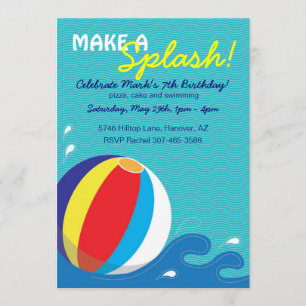 Beach Ball Swimming Birthday Pool Party Invitation