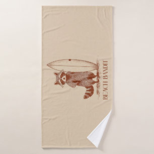 Beach Bandit Racoon Surfer – Funny Vintage Bath Towel