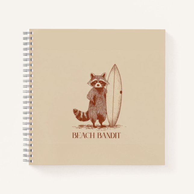 Beach Bandit Racoon Surfer – Funny Vintage Notebook (Front)