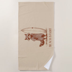 Beach Bandit Racoon Surfer – Funny Vintage Towel