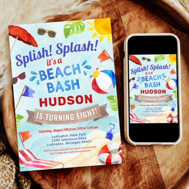 Beach Bash Summer Boy Birthday Party Invitation (Beach Bash Summer Boy Birthday Party Invitation)