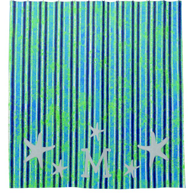 Beach Batik Stripes and Starfish Shower Curtain (Front)