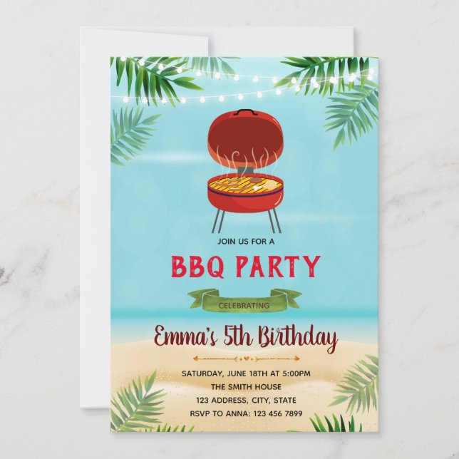 Beach bbq party invitation (Front)