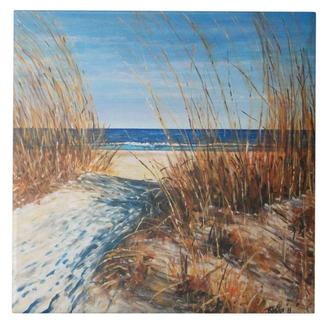 Beach Beautiful Sand Dunes Painting Tile (Front)