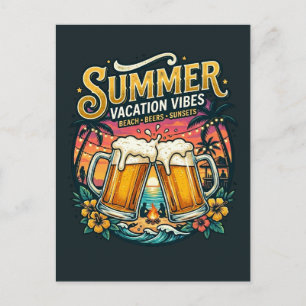 Beach Beers and Sunsets - summer holiday Party Postcard