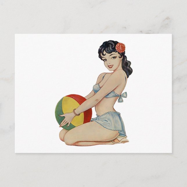 Beach Belle - Vintage Pin-Up Girl Postcard (Front)
