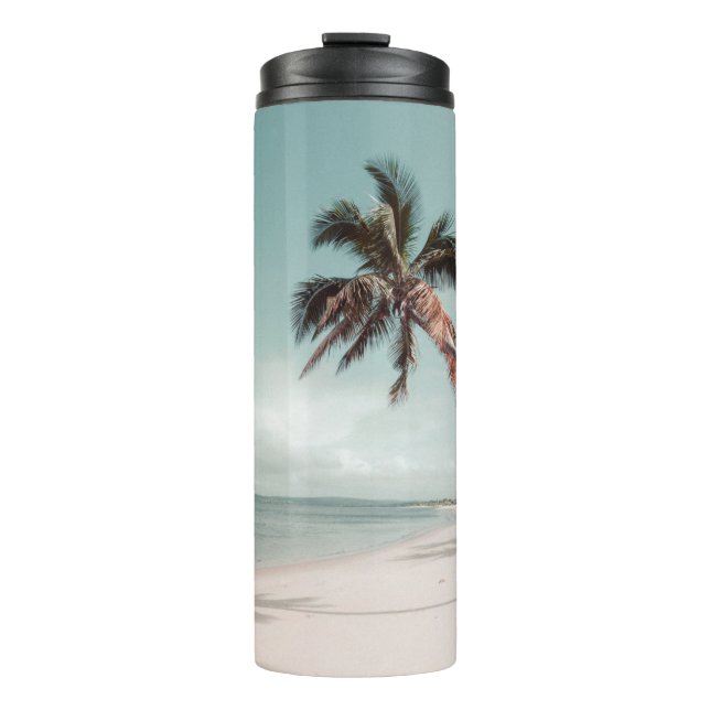 Beach beside coconut palm tree thermal tumbler (Front)