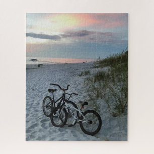 Beach Bicycles Sunset Jigsaw Puzzle