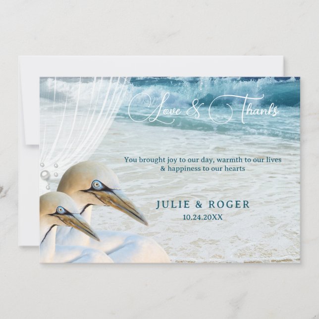 Beach Birds Gannet Photo Wedding Thank You Card (Front)