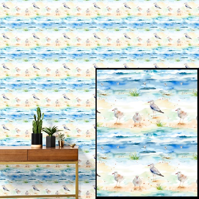 Beach Birds Seagulls on Sandy Beach with Waves     Wallpaper (Creator Uploaded)
