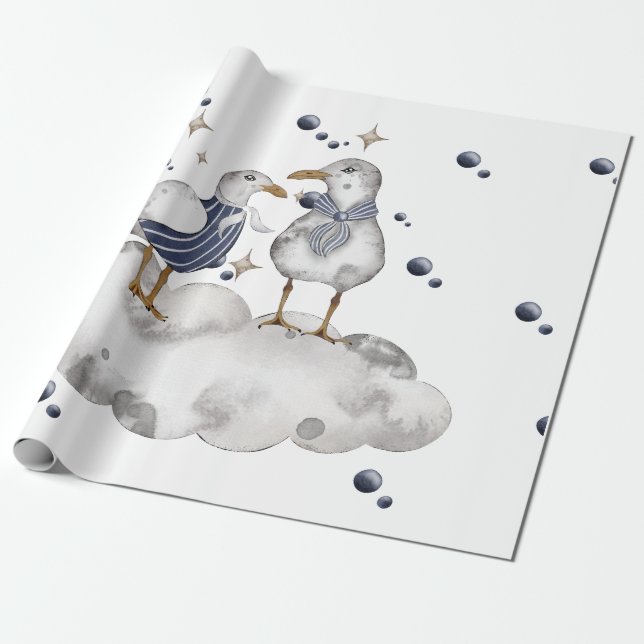 Beach Birds Wrapping Paper (Unrolled)