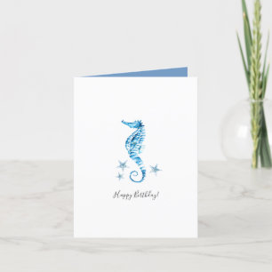 Beach Birthday Card Watercolor Seahorse