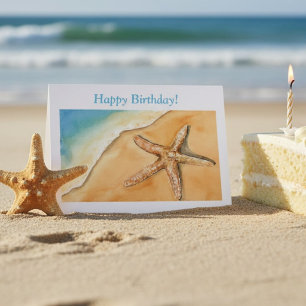 Beach Birthday Coastal Starfish Watercolor Ocean Card