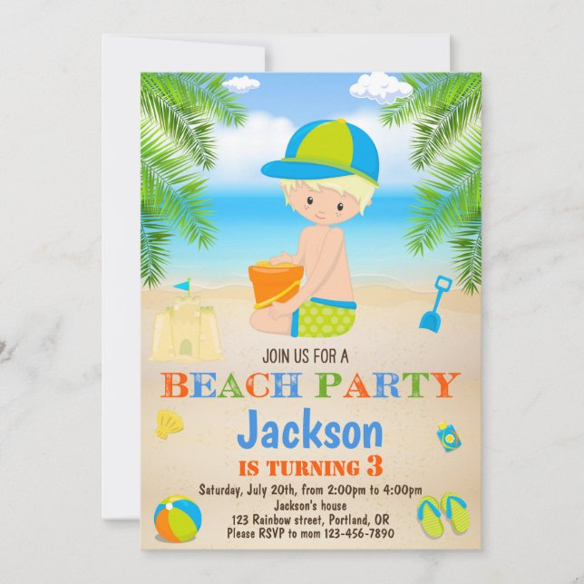 Beach birthday invitation Beach invitation for boy (Front)